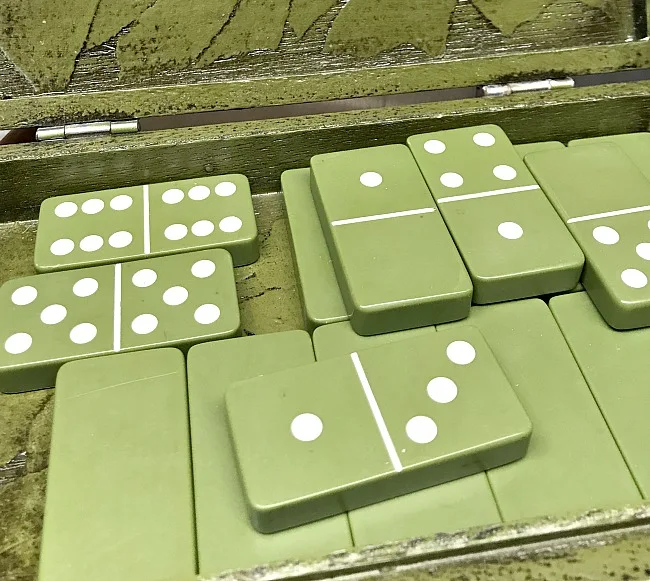 repurposed green dominoes for christmas ornaments
