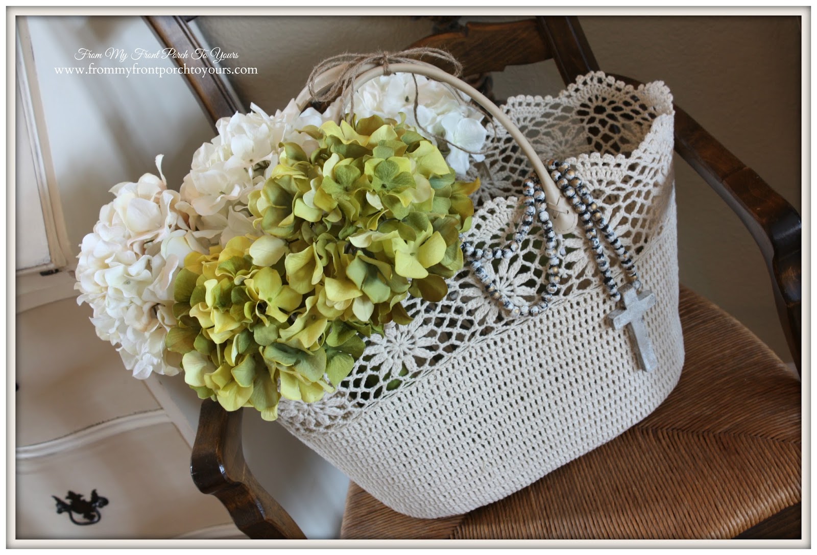 Faux Hydrangea Flowers from Hobby Lobby and Michaels add a spring feel over at From My Front Porch To Yours.