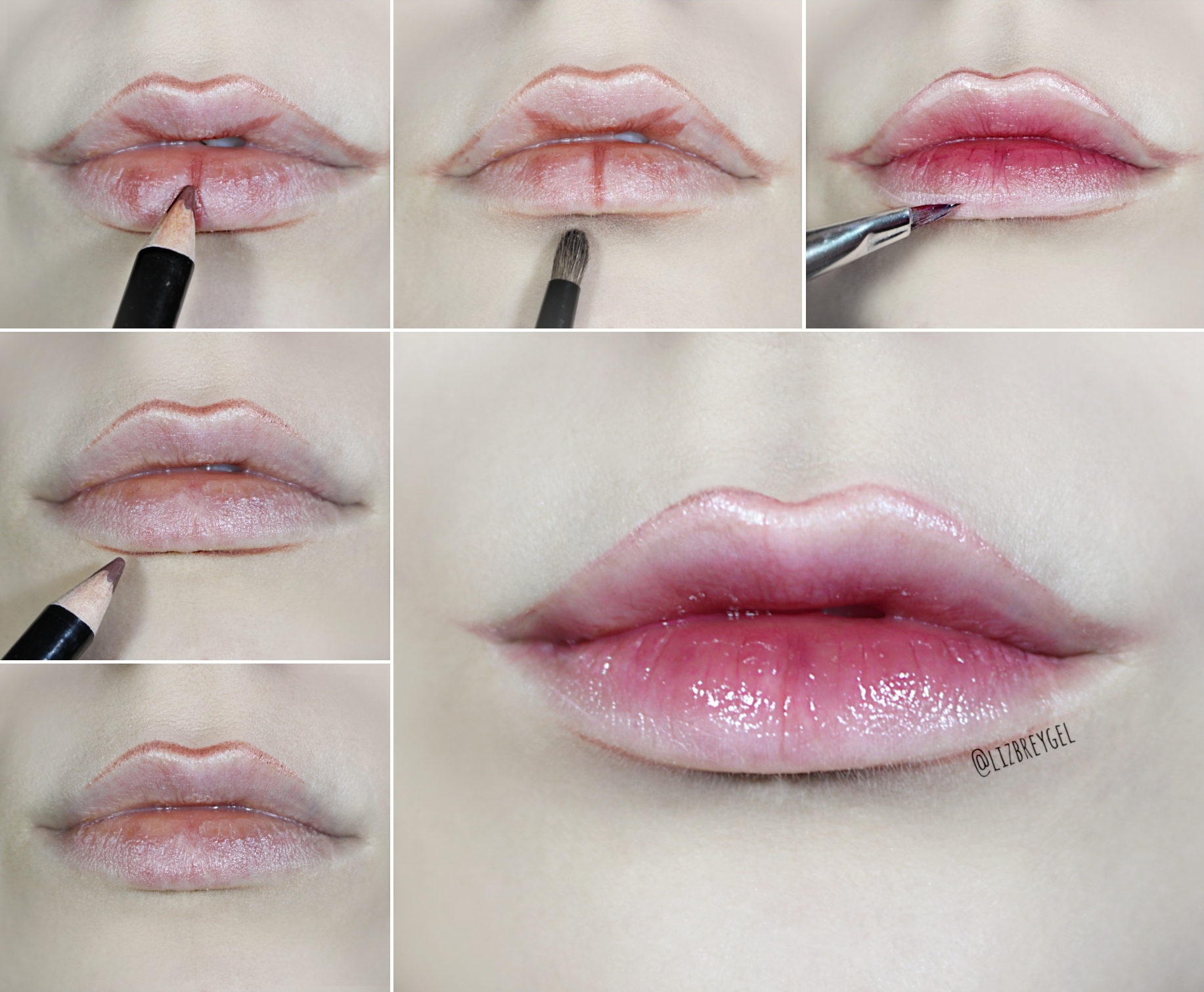 collage with a step-by-step pictorial showing how to do a bjd doll inspired lip look