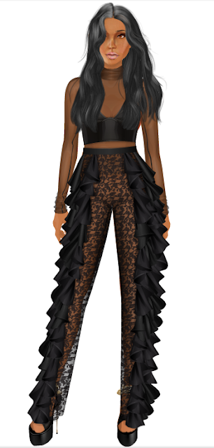 stardoll Vinyl sheer Balmain ruffle pants Antidote heels Fallen angel black top stacy-g