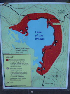 Lake of the Woods trail and campsite overview Map with trails and campsites around Lake of the Woods