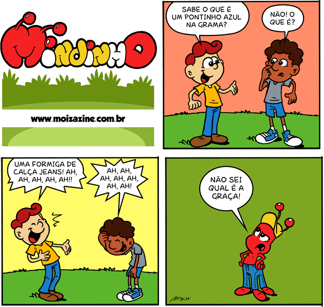 piada dos pontinhos ponto azul na grama formiga de calça jeans tirinhas para escolas