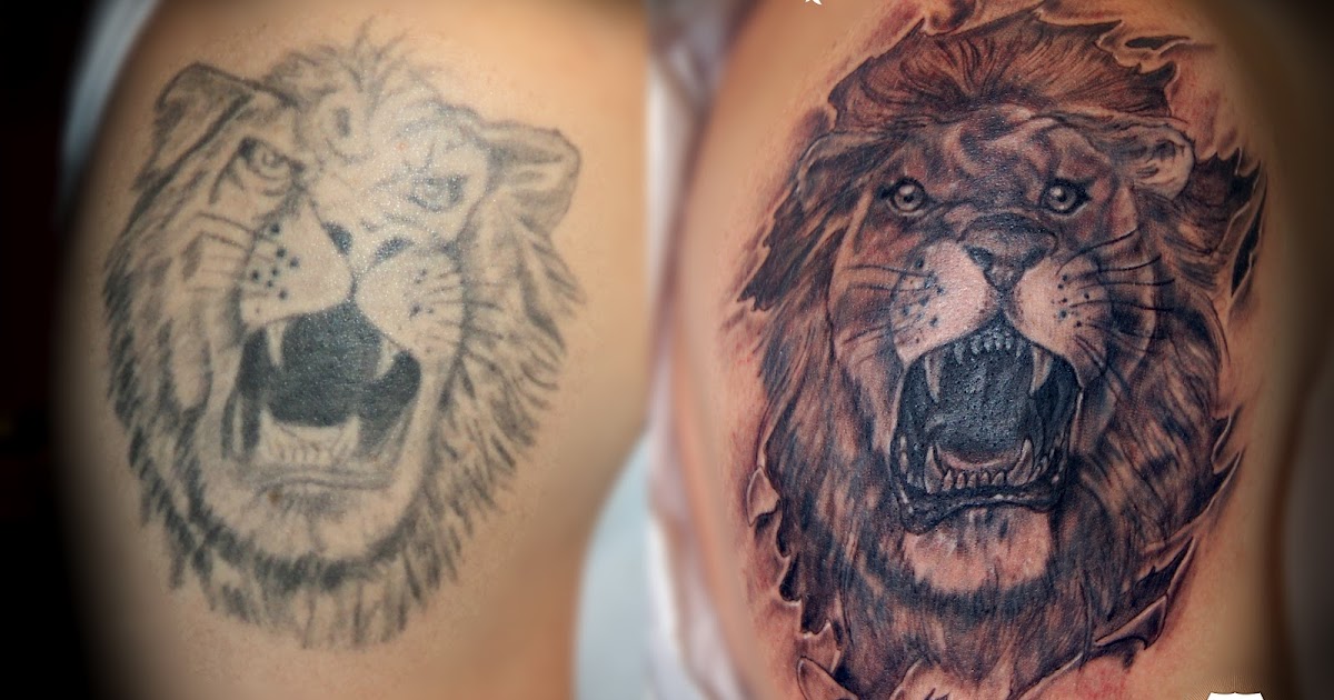 CosaFina tattoo Carlos Art Studio: Tatuaje cover up. Tatuaje de leon