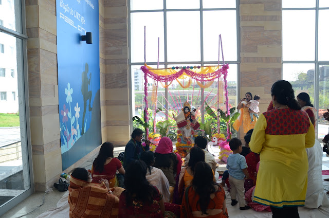women attending saraswati pooja