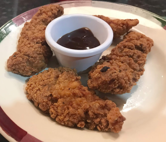 southern fried chicken strips and BBQ sauce 