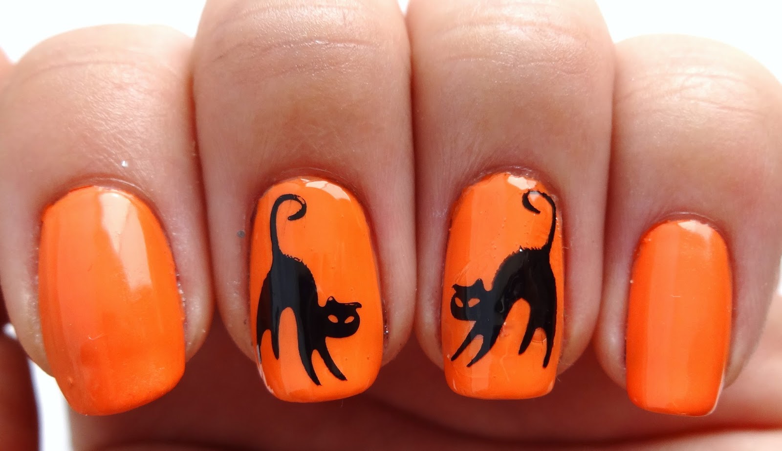 Stamped Black Cat Nails