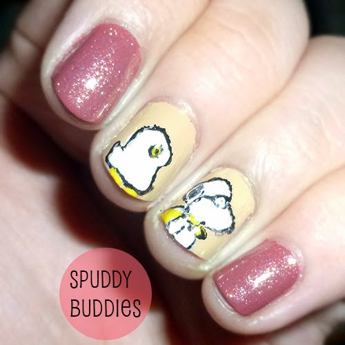 Spud Nails Halloween Snoopy and Woodstock nail art