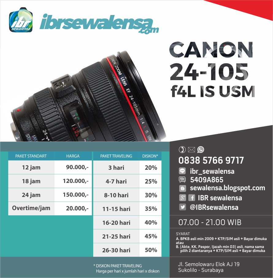 Canon 24-105 f4 L IS USM Surabaya Harga Sewa Rental Lensa Kamera