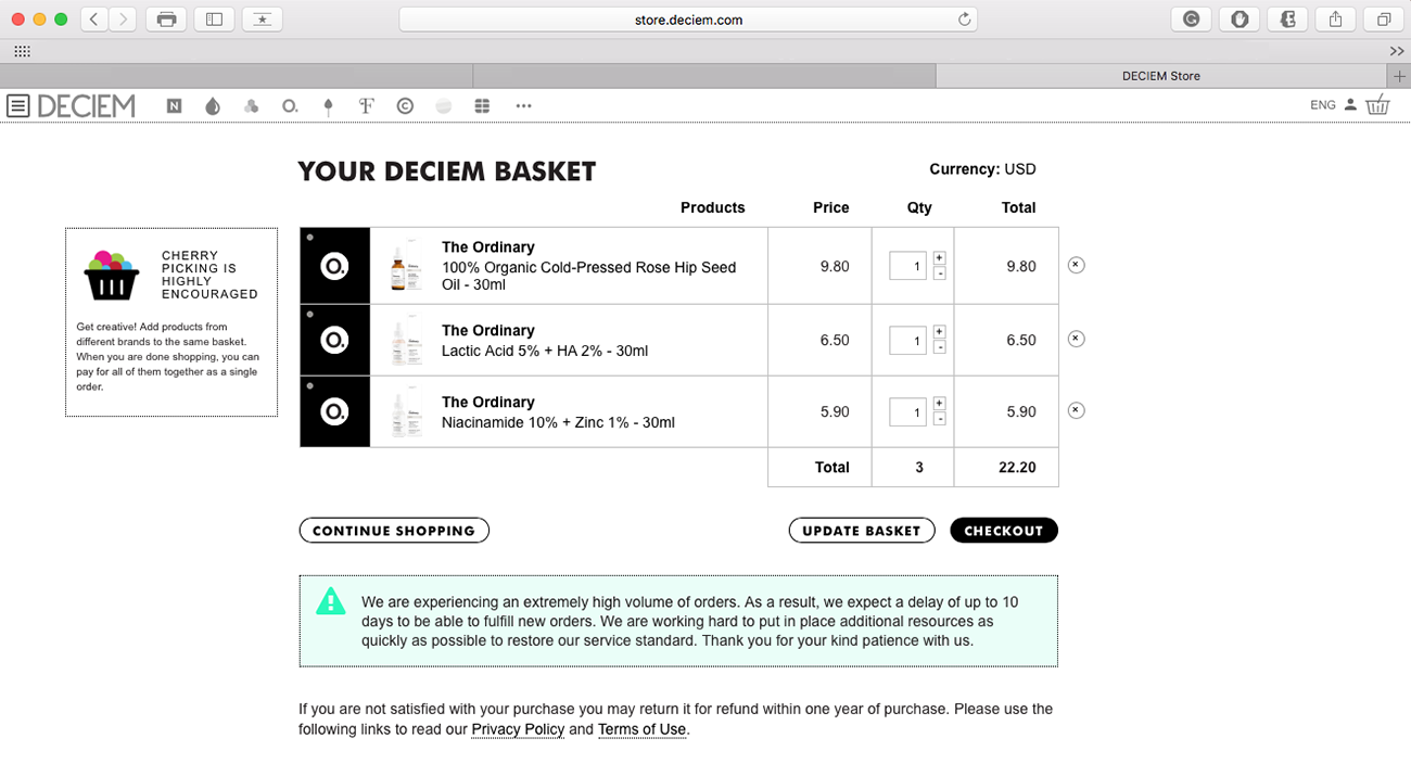 lavlilacs April 2017 haul - Deciem Shopping Cart page