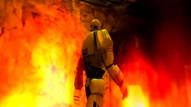 Project Eden - Amber walking casually through flames