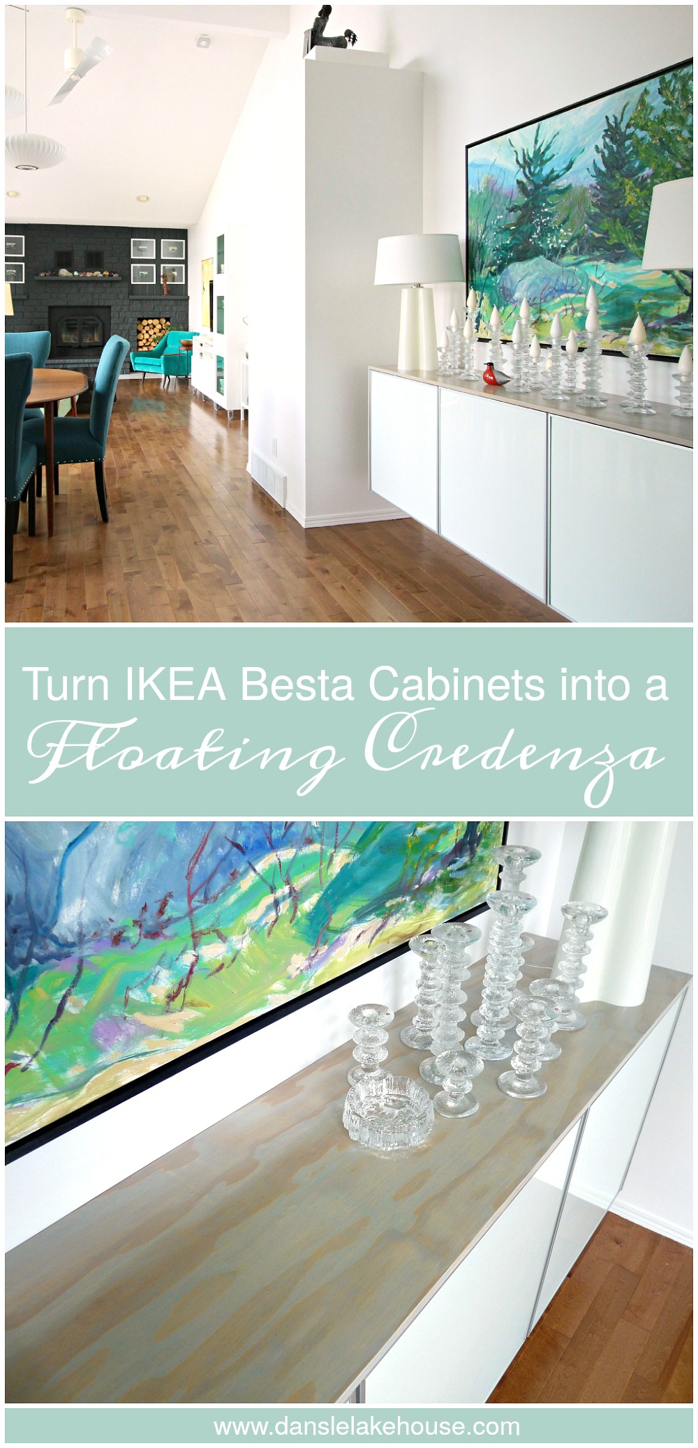 DIY Plywood Topped Ikea Hack Floating Credenza