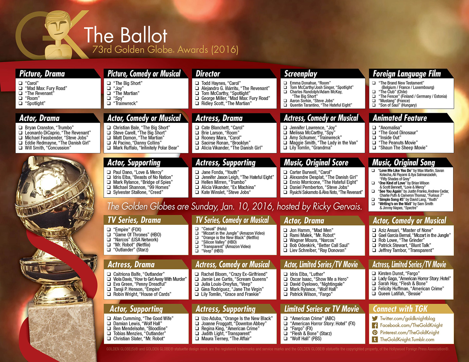 Golden Globes 2023 Printable Ballot - Printable Blank World