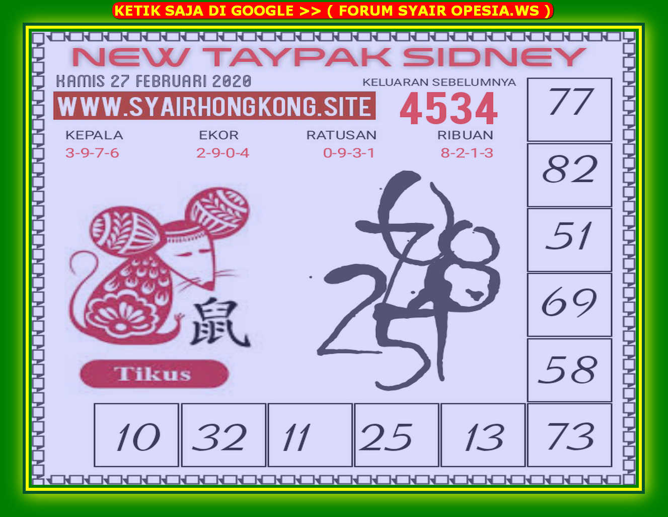 1 New Message Kode Syair Sydney 27 Februari 2020 Forum Syair Togel Hongkong Singapura Sydney