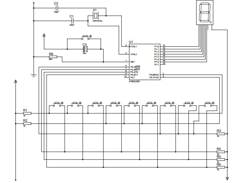 3x3 Matrix Keyboard using AT89C2051 microcontroller