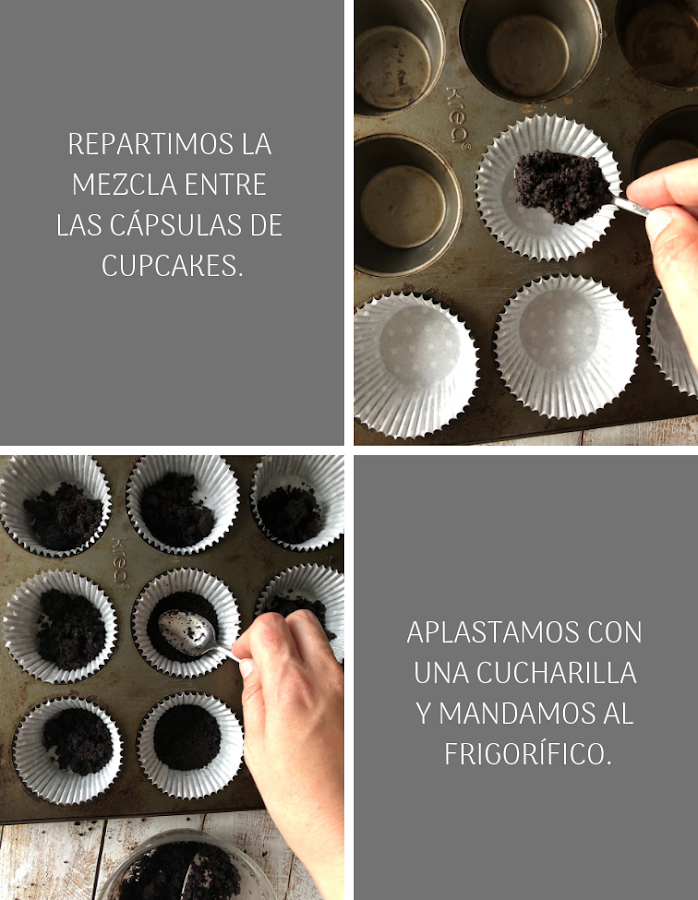 Preparación cupcakes cheesecake de chocolate y oreo