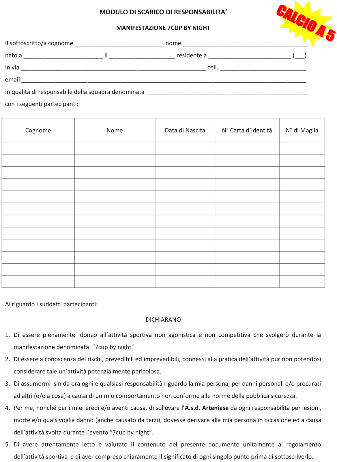 modulo scarico responsabilita attivita sportiva