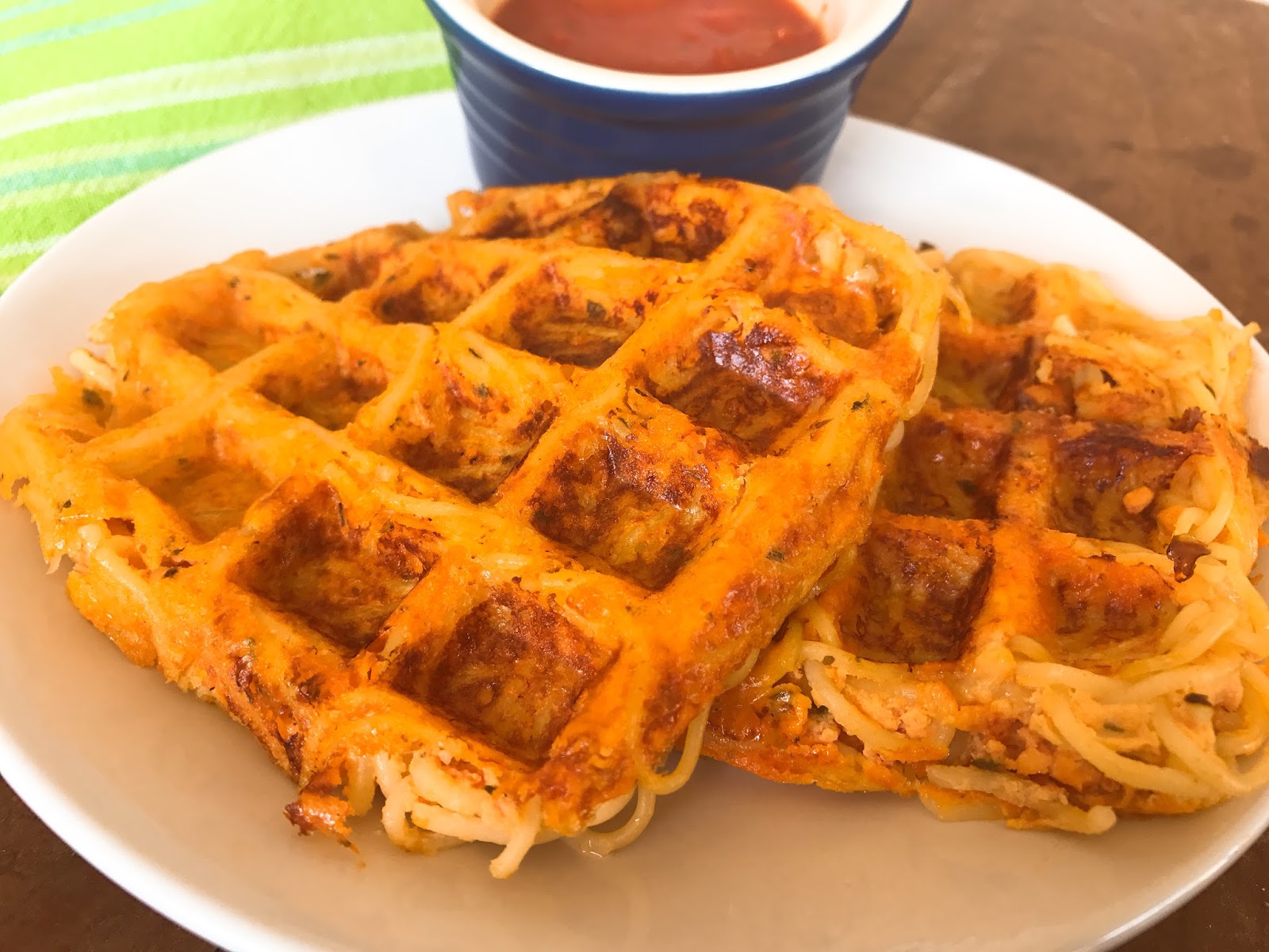Cheesy and Saucy Angel Hair Waffles