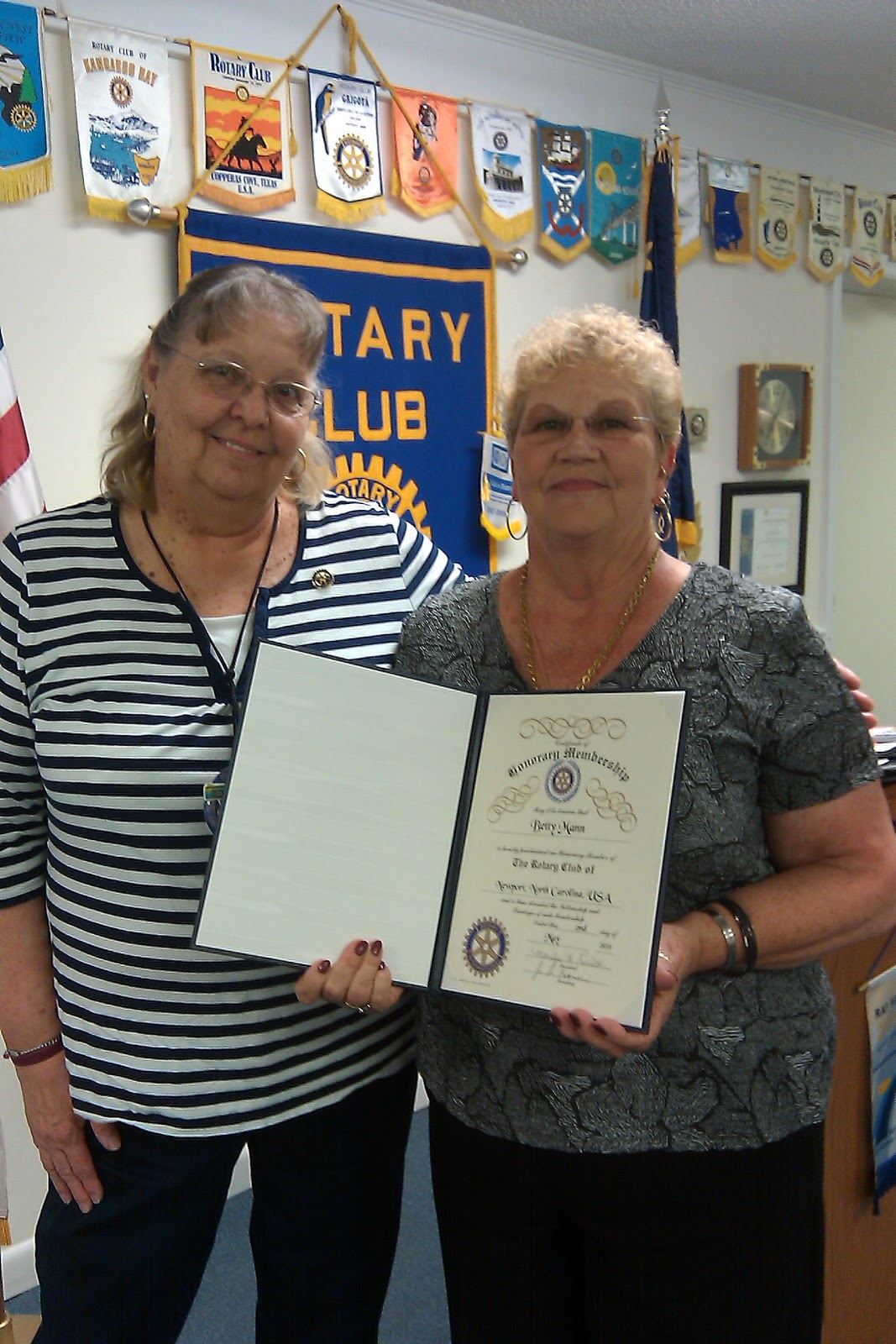 Newport NC Rotary Club Betty Mann Recognized as Honorary Rotarian