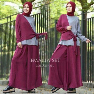 Gamis Syari Emalia Set Maroon Abu - putrigamisshop Gamis-Syari-Emalia-Set-Maroon-Abu