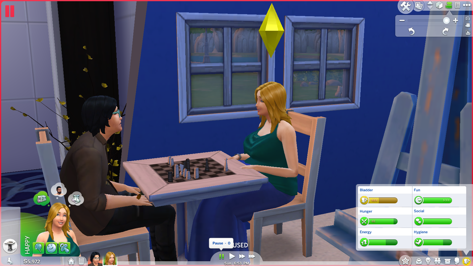 The Sims 4 couple playing chess and chatting multi tasking