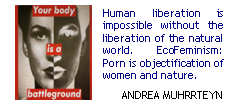Human liberation is impossible without the liberation of the natural world. EcoFeminism: Porn is objectification of women and nature.