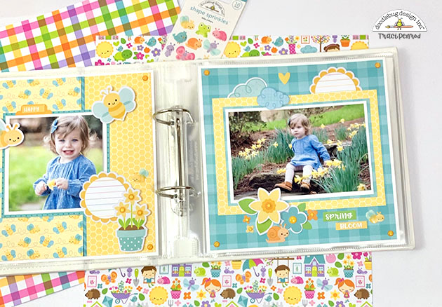 Spring Scrapbook Page Layout with flowers, butterflies, bees & the Doodlebug Simply Spring Collection