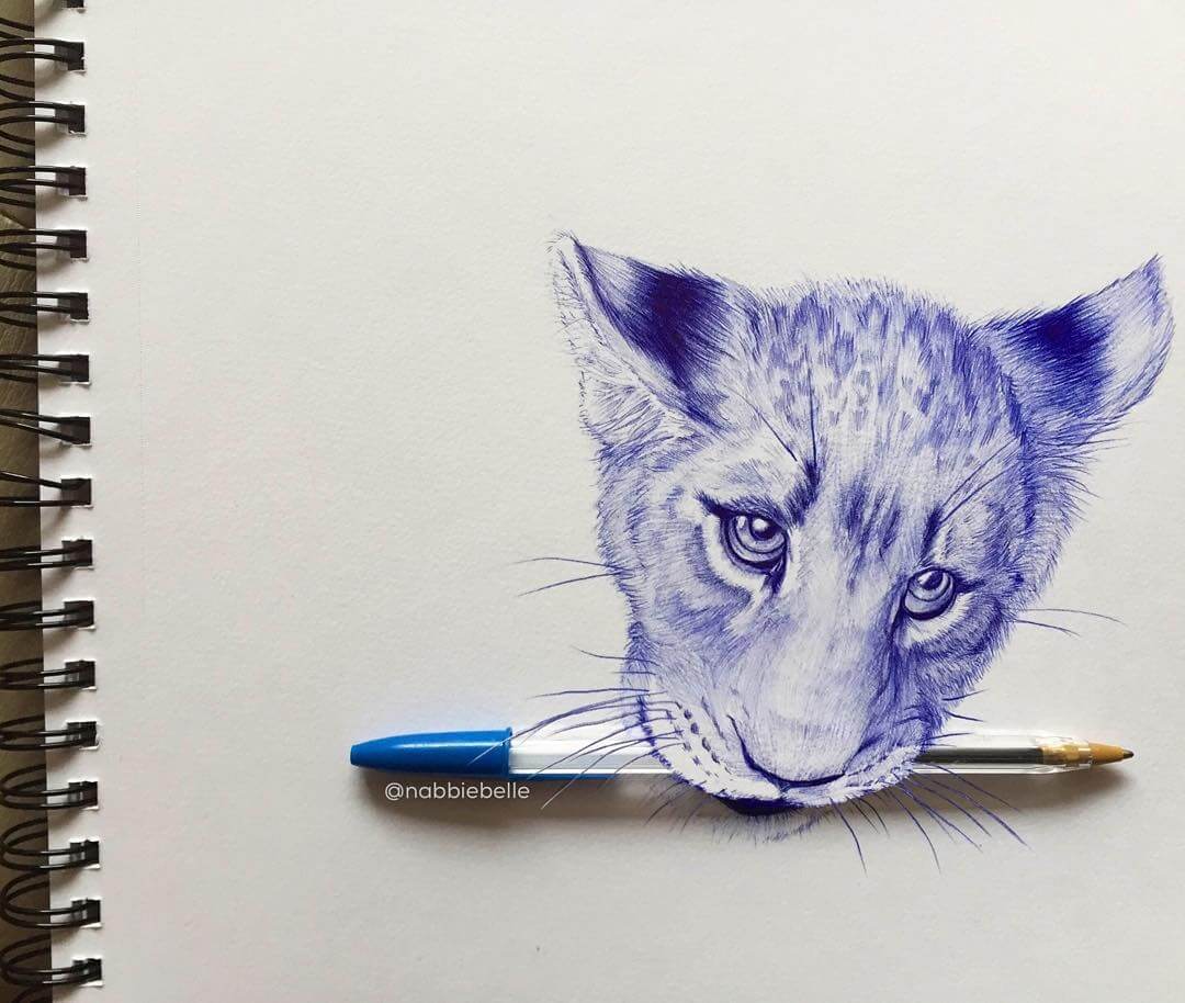 09-Lion-Cub-Annabelle-Marie-Inked-Animals-Drawn-in-Ballpoint-Pen-www-designstack-co