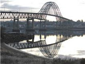 Mirrored image of the Centennial Bridge