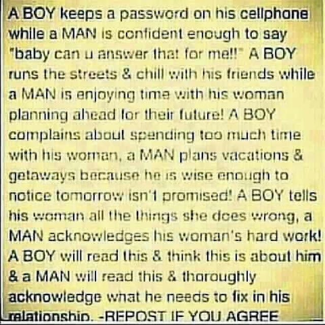 My Thoughts the Difference Between a Boy and a Man