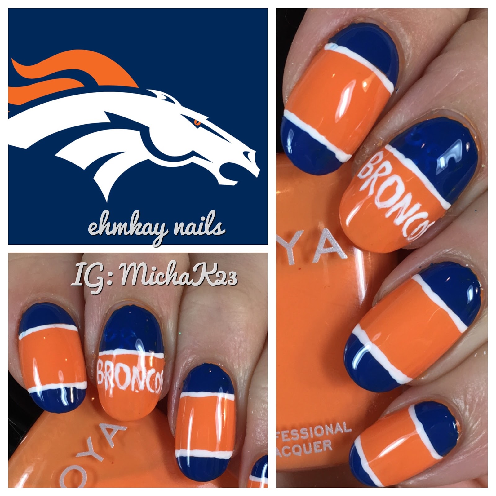 ehmkay nails Super Bowl Nail Art Denver Broncos Nail Art with Zoya