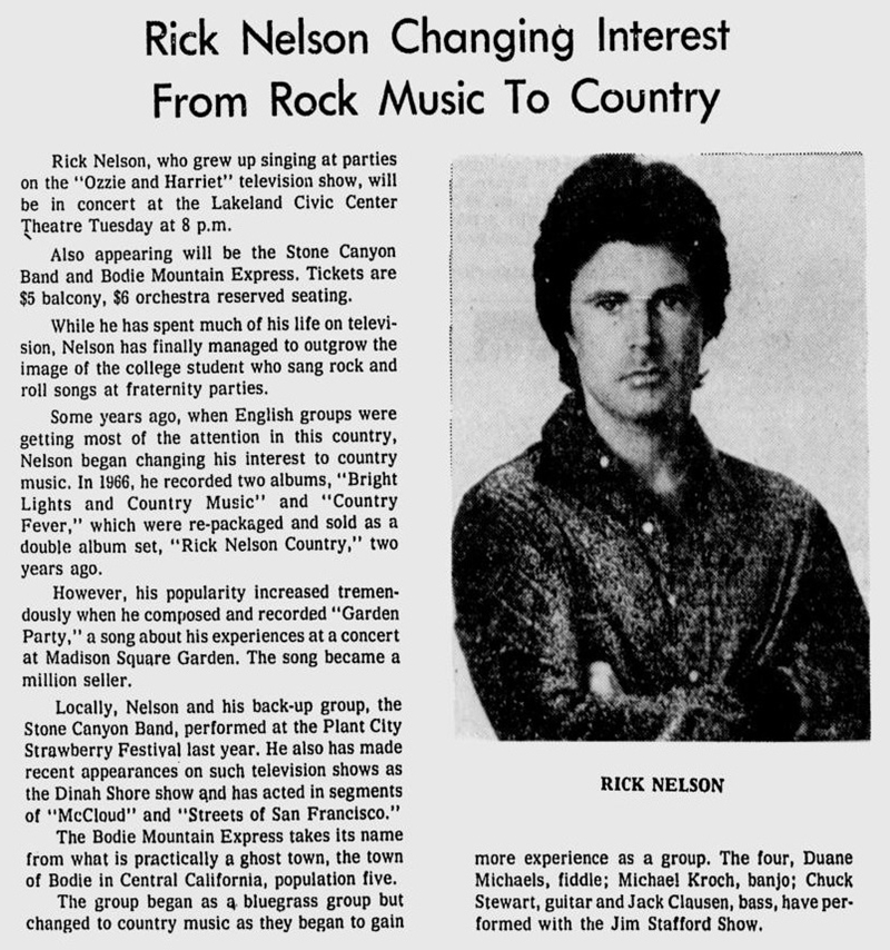 Rock & Roll Newspaper Press History Ricky Nelson The Lakeland Ledger