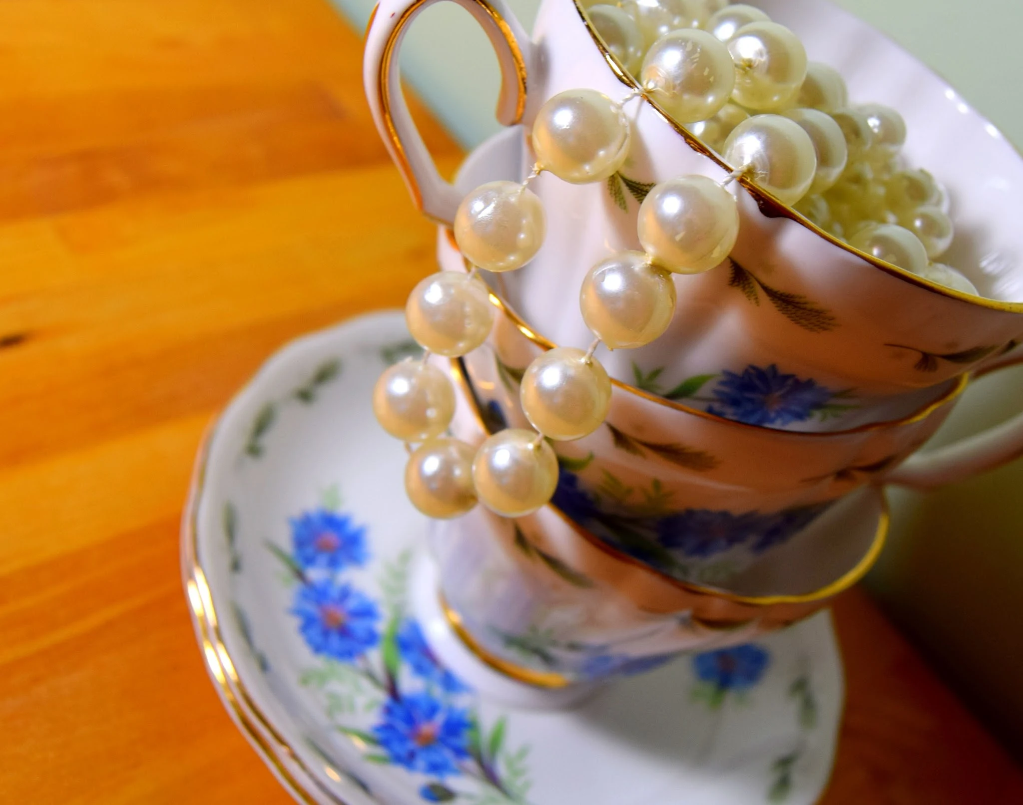 Shabby Chic Style China Cups And Pearls Real Pearls