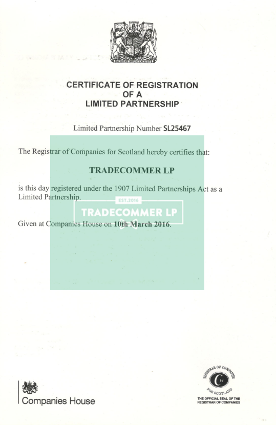 Сертификат компании tradecommer.exchange mmgp
