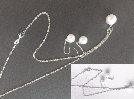 925 Silver and White Fresh Water pearl Necklace and Earring Set