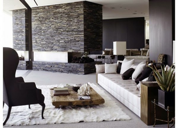  Living  room  design  ideas  natural stone wall  in the interior