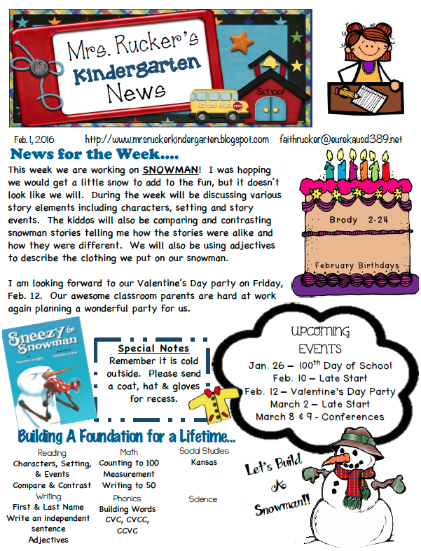Mrs. Rucker's Kindergarten News: Newsletter