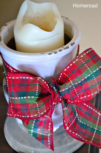 candle with plaid bow