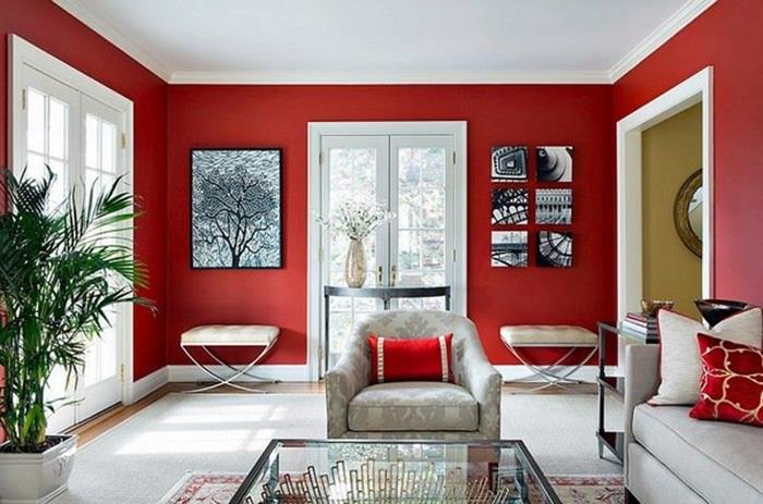 kırmızı beyaz oturma odası dekorasyon fikirleri kırmızı beyaz salon örnekleri