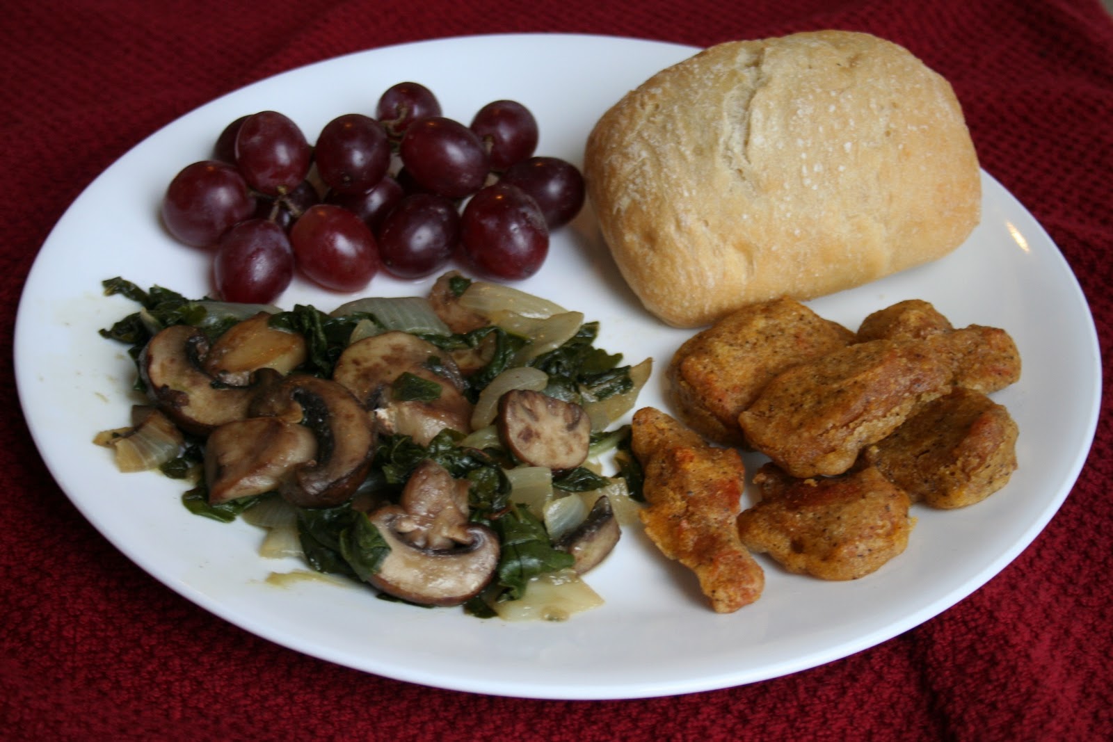 Growing Up Veg Crispy Seitan Bites and Rainbow Chard Mushroom Stir Fry