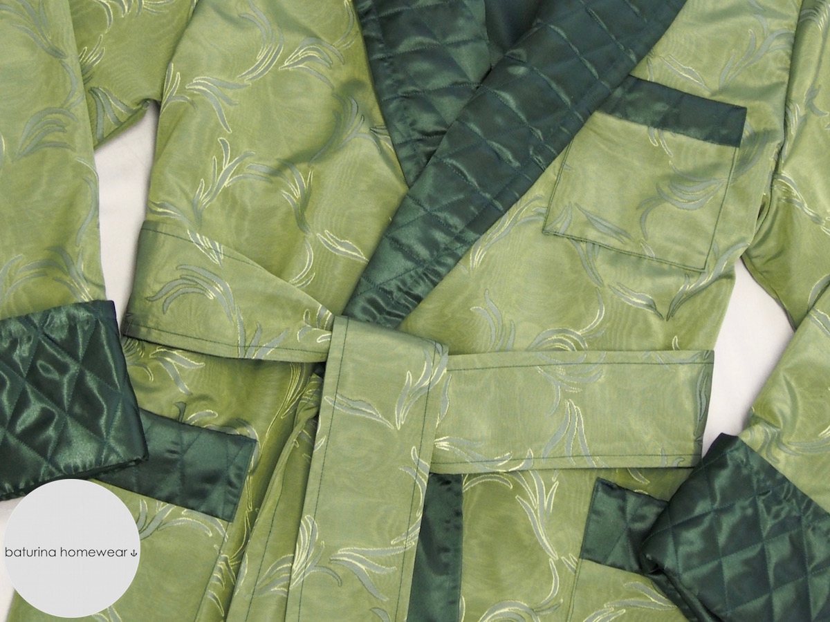 Men's Long Quilted Green Silk Dressing Gown