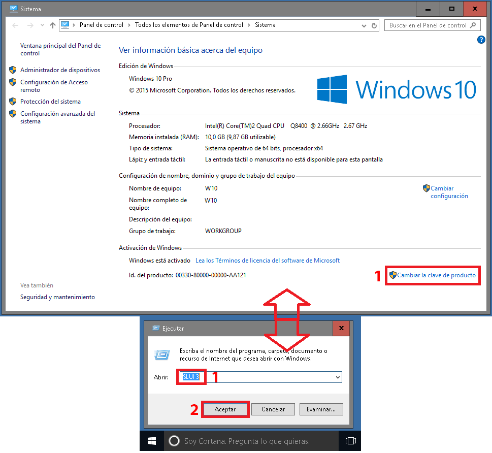 Pantallazos.es Windows 10 Cambiar clave del producto.