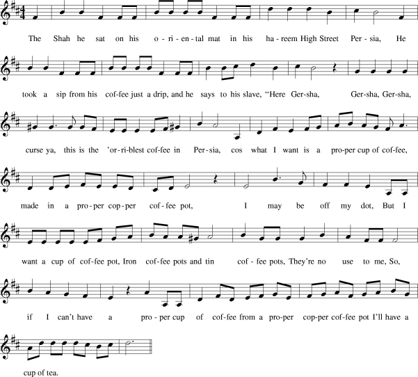 Traditional Folk Music A PROPER CUP OF COFFEE Sheet Music and MIDI