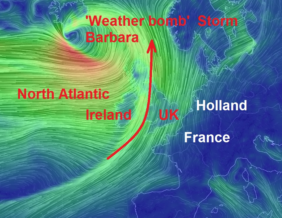 TBW "Weather Bomb" Storm Barbara set to batter the UK with 100 mph