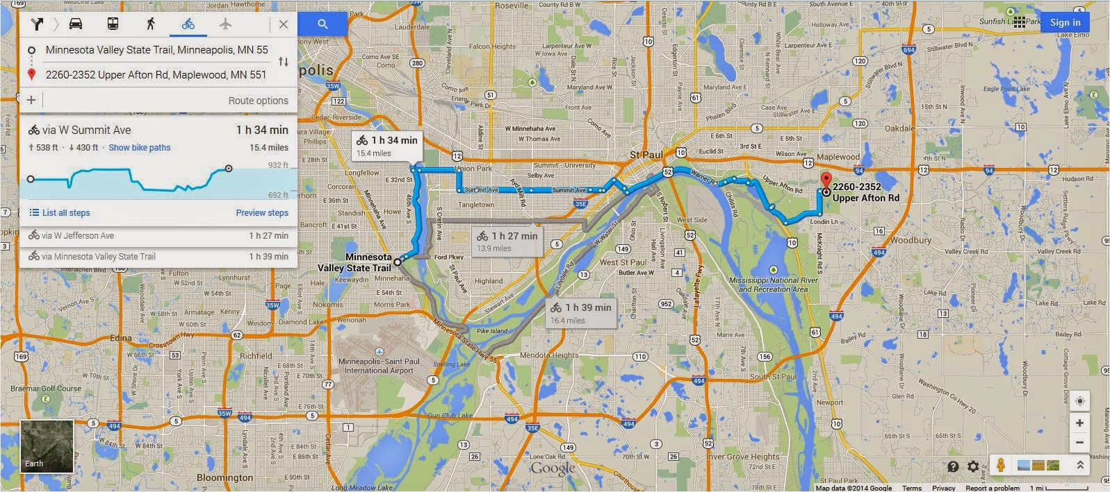 MN Bike Trail Navigator Google Maps Adds Elevation Profiles For Bicycling Directions