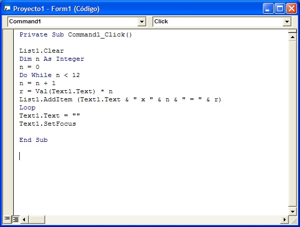 Tabla de multiplicar en Visual Basic 6.0 | BlueProgramming