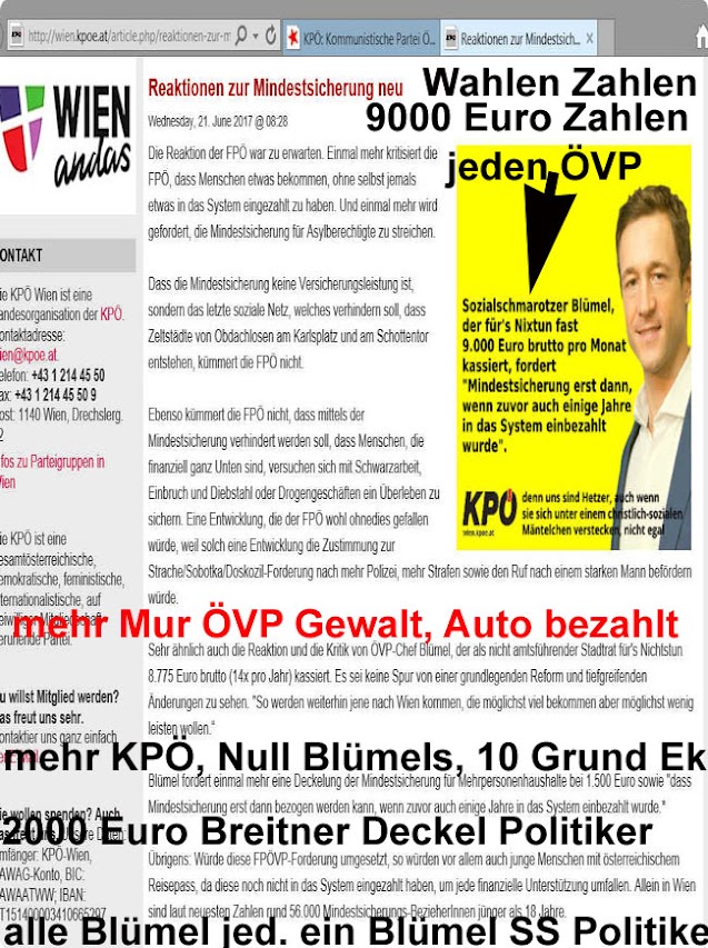 Sozial Schmarotzer ÖVP Bedarfs Orientierte 9000 Euro 130 000 S im Monat für ÖVP Nichtsnutze, Räuber u AG Mörder Bonzen KPÖ d Leben, ÖVP- FPÖ bringt uns um