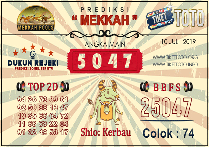 Prediksi Togel MEKKAH TIKETTOTO 10 JULI 2019