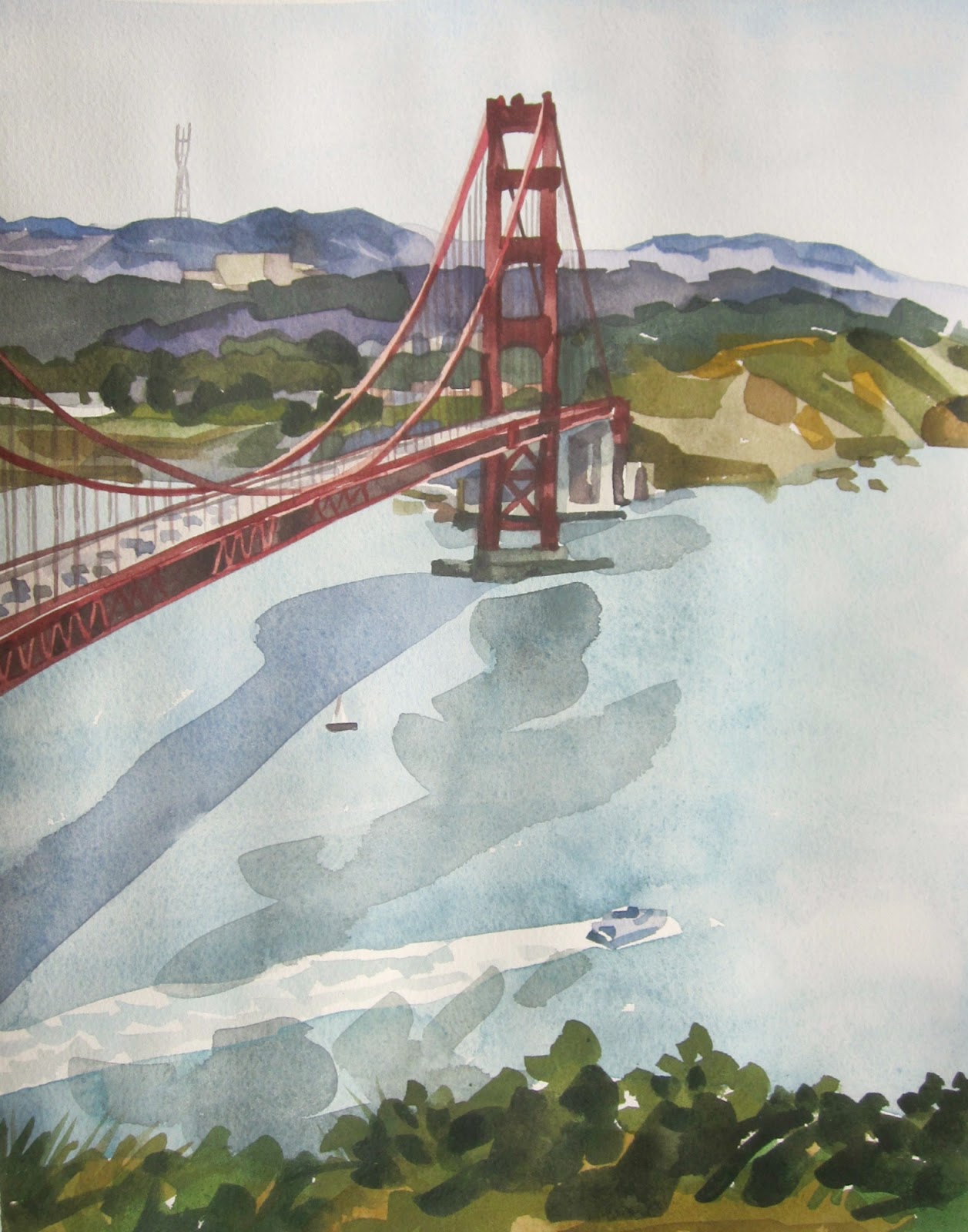 Laura Clarke Hawkins Golden Gate Bridge Watercolor
