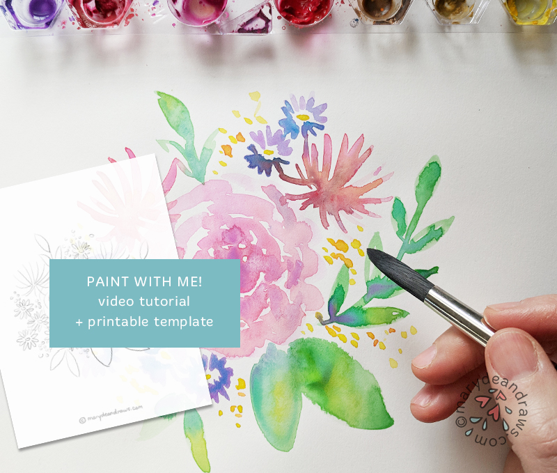 Paint with me! Spring floral tutorial + printable template Marydean Draws