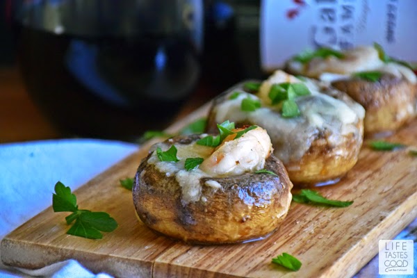 Shrimp Stuffed Mushrooms | by Life Tastes Good is shrimp sauteed in garlic butter carefully stuffed inside mushroom caps and smothered in melted mozzarella cheese is a deliciously elegant appetizer for any occasion. #SundaySupper